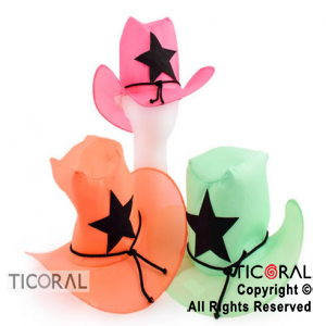 SOMBRERO VAQUERO CON ESTRELLA FLUO COLORES SURTIDOS x 1